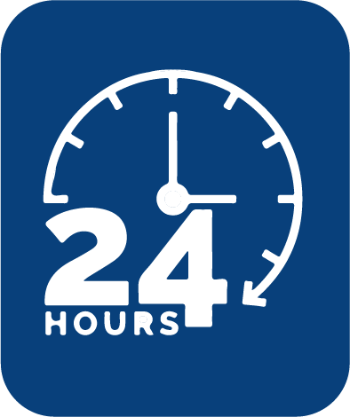 Un icono azul con un reloj y las palabras 