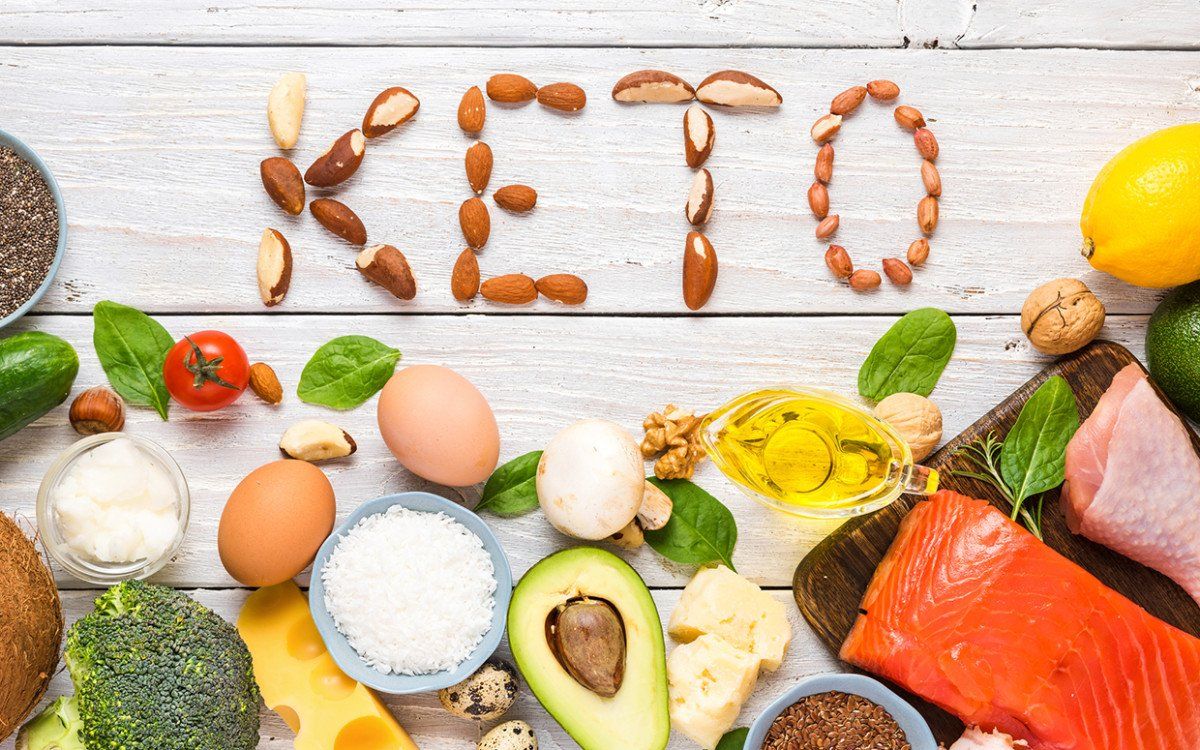 Collage of Keto friendly foods spelling keto