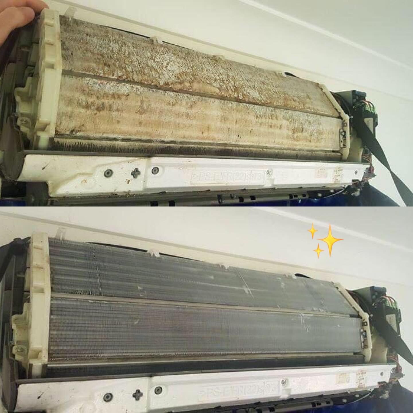 Air Conditioner Before (Dirty) and After (Cleaned) a Service — Lahtinen Electrical & Refrigeration in Ingham, QLD