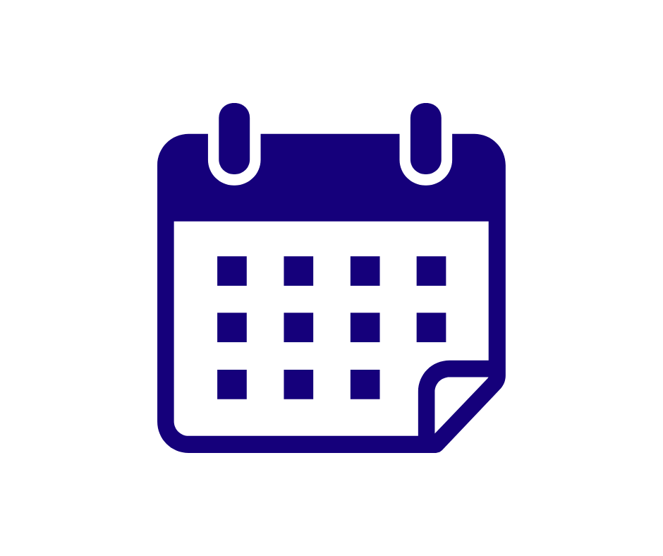 A blue calendar icon on a white background.