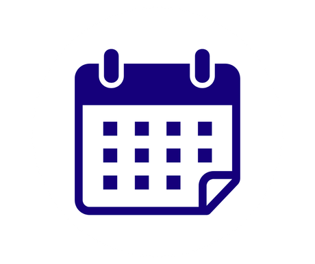 A blue calendar icon on a white background.