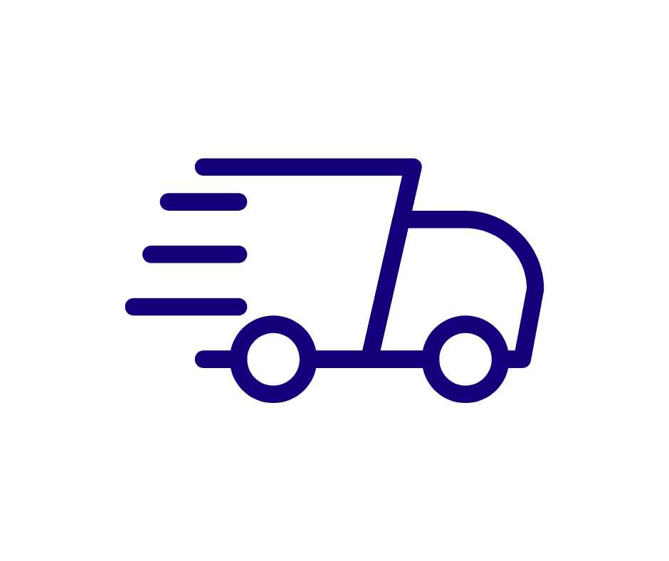 A blue delivery truck icon on a white background.