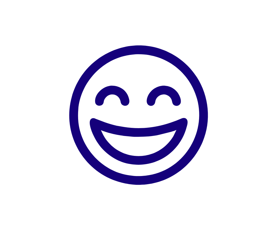 A blue smiley face with its eyes closed and its mouth open.