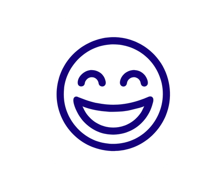 A blue smiley face with its eyes closed and its mouth open.
