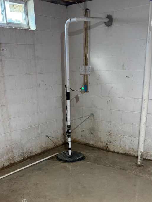 Basement utility room with furnace, water heater, and exposed pipes and ductwork.