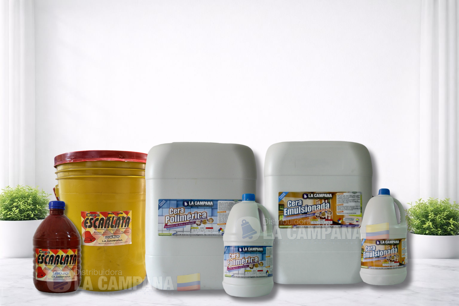 Assorted cleaning products in plastic bottles and jugs on a white background