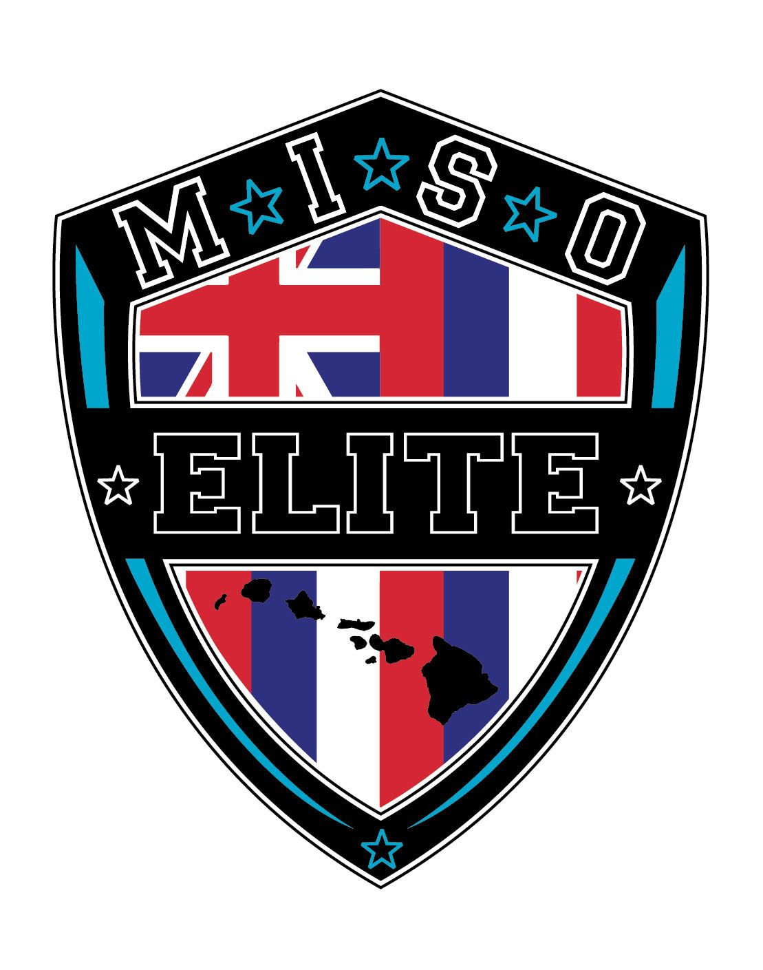 Shield logo: MISO Elite with Hawaiian flag and islands silhouette. Black, blue, red, white.