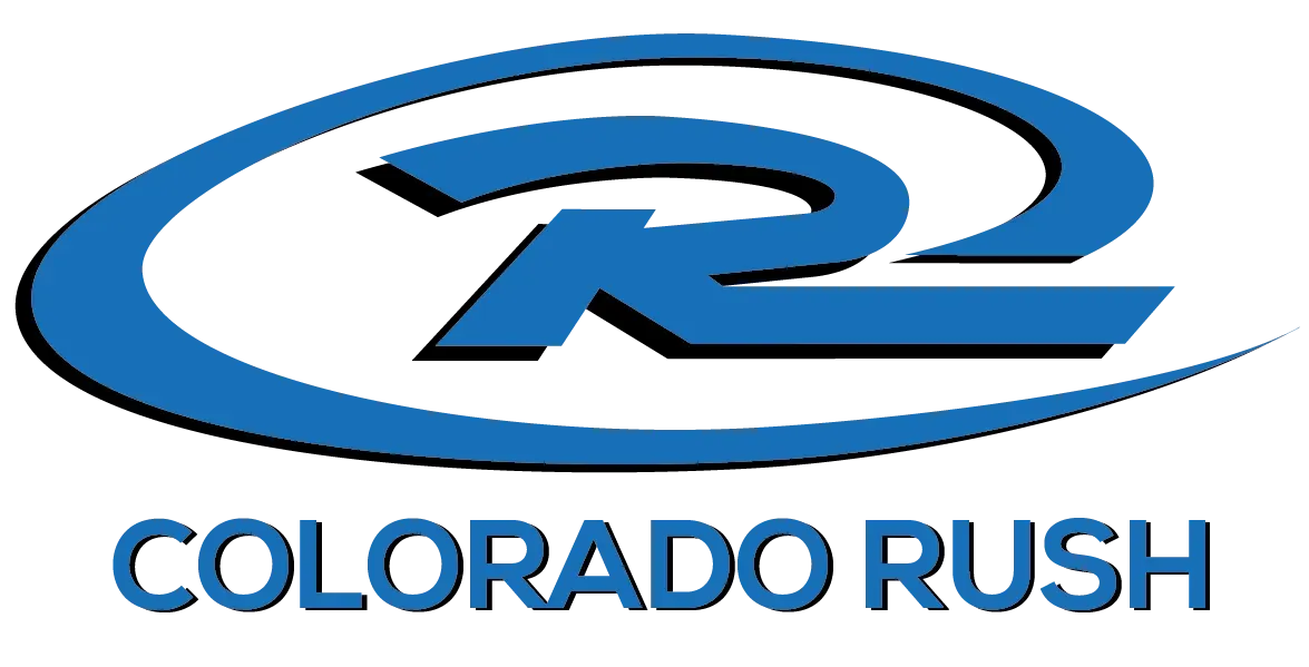 Logo for Colorado Rush: blue swirling