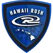 Hawaii Rush logo with text, a stylized 'R' symbol, and Hawaii map in a blue shield.