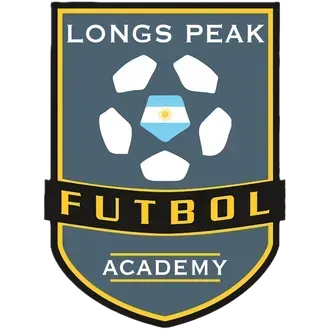 Logo of Longs Peak Futbol Academy: soccer ball, Argentina flag, blue, yellow, and black colors.