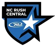NC Rush Central logo: blue shield with a white star, a logo, and text on a black background.