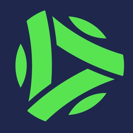 Green abstract logo on a dark blue background. The logo for Playmetrics resembles a triangle within a circle.