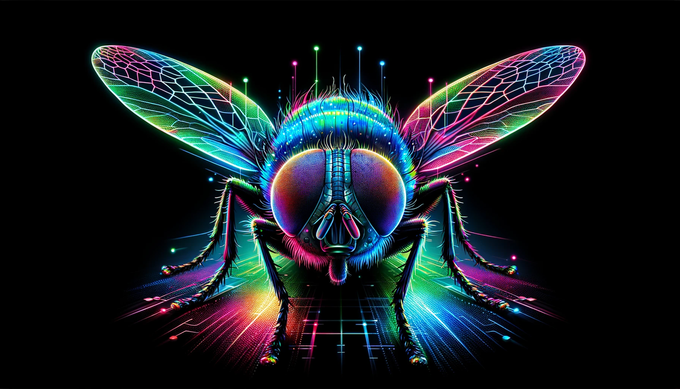 a close up of a colorful fly on a black background .