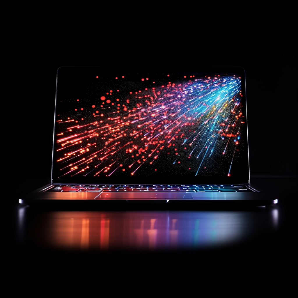 a laptop with a fireworks display on the screen