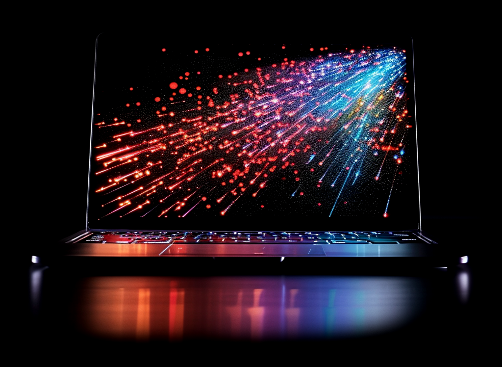 a laptop with a fireworks display on the screen