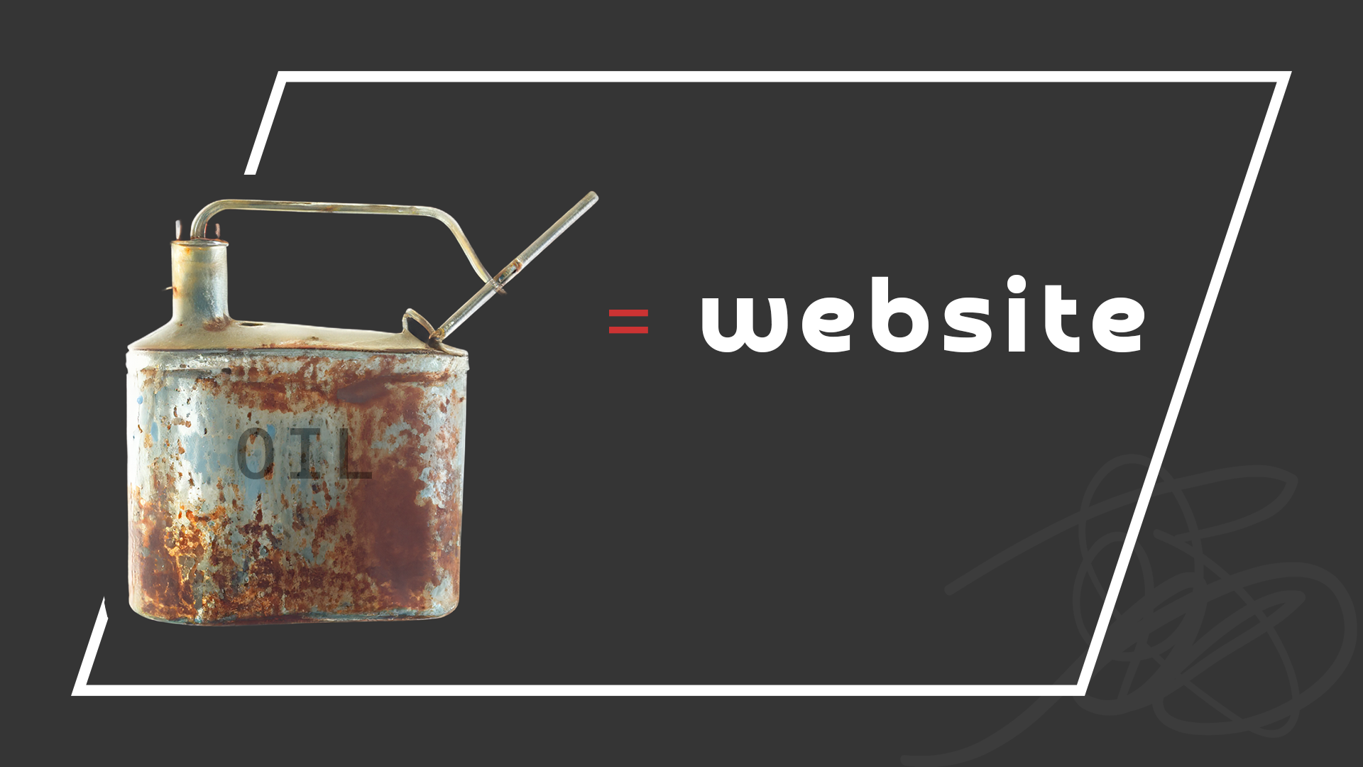 a rusty oil can with the words website below it