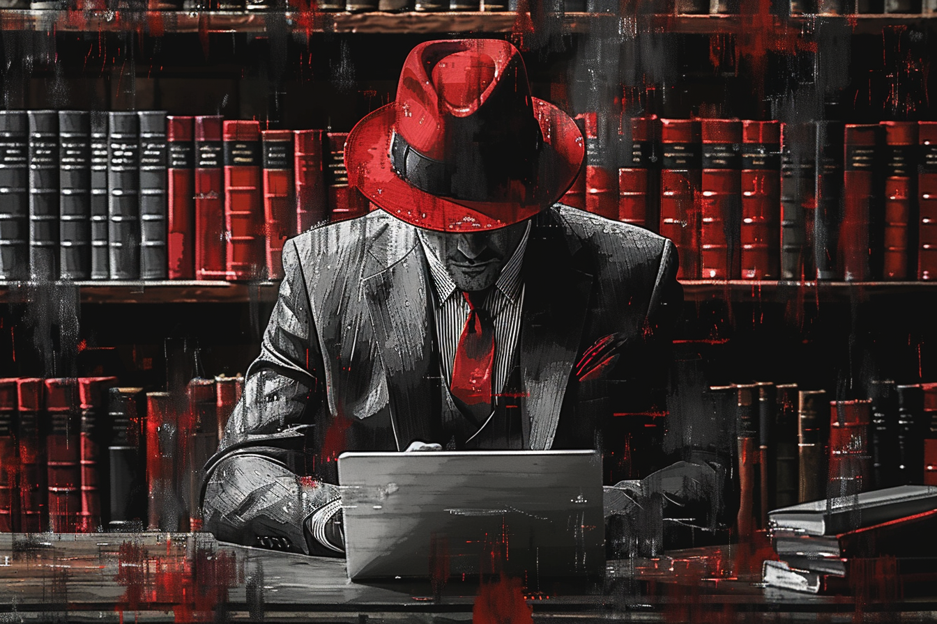A man in a suit and tie is sitting at a desk using a laptop computer.