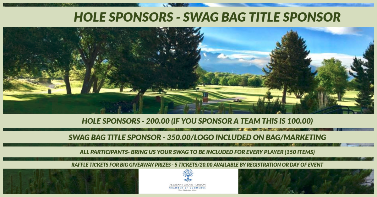 A picture of a golf course with the words hole sponsors swag bag title sponsor