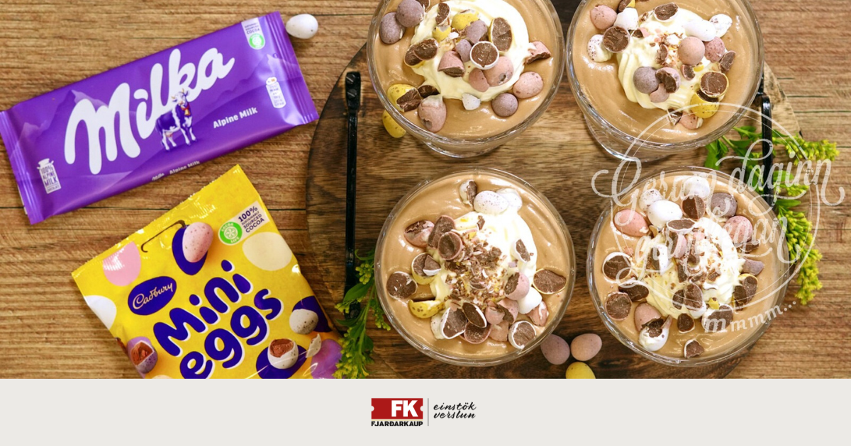 Súkkulaðimús í páskaþema með Cadbury páskaeggjum.

