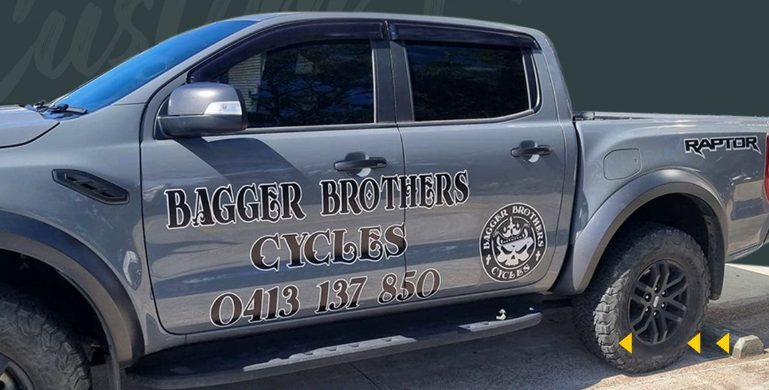 Silver Pickup Truck With “Bigger Brothers Cycles” Vehicle Signage — Al's Custom Prints in Wyong, NSW