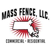 Logo: Mass Fence, LLC. Massachusetts outline with red sunburst, text