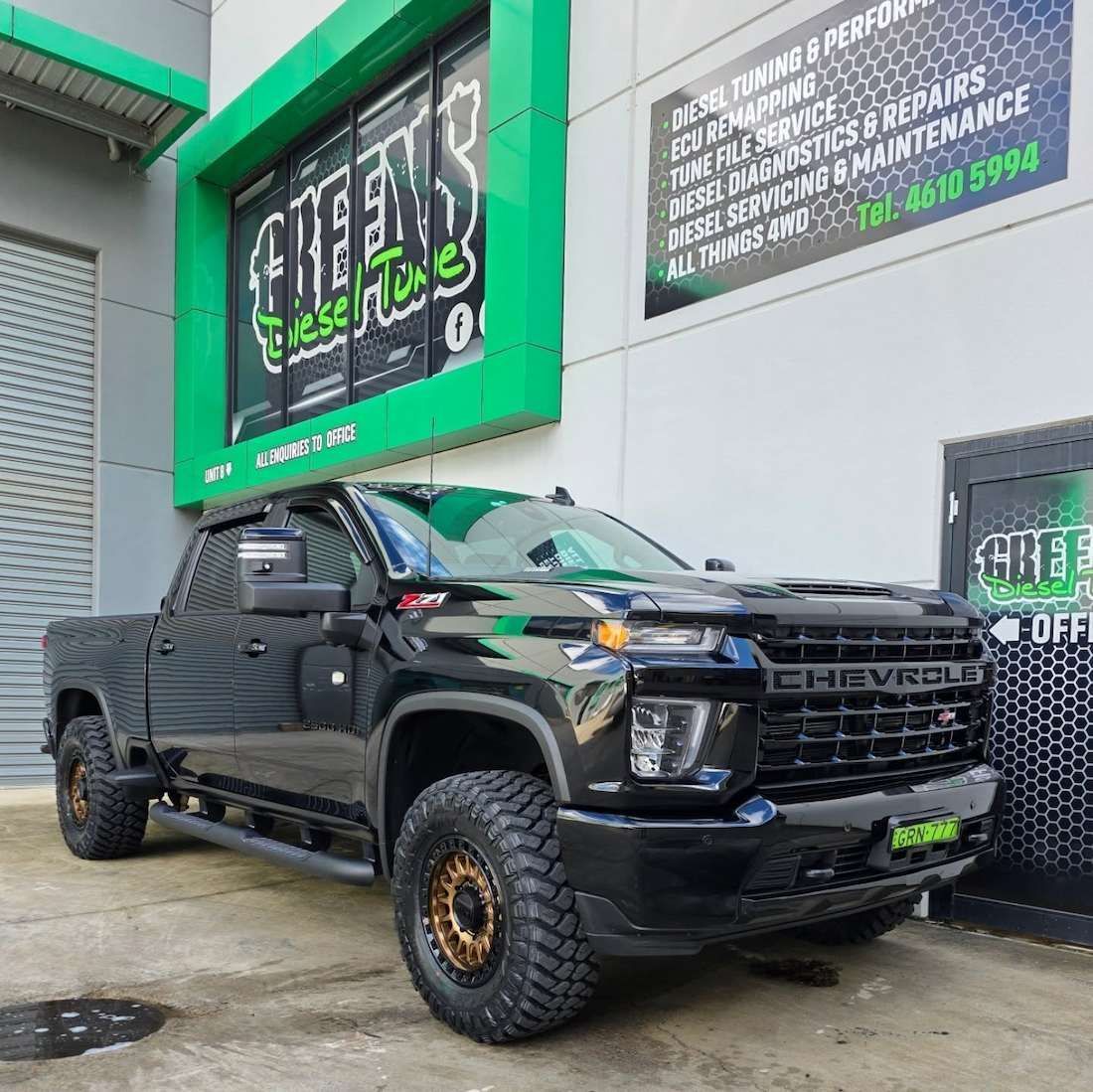Signage Outside Mechanics Workshop — Greens Diesel Tune in Smeaton Grange, NSW