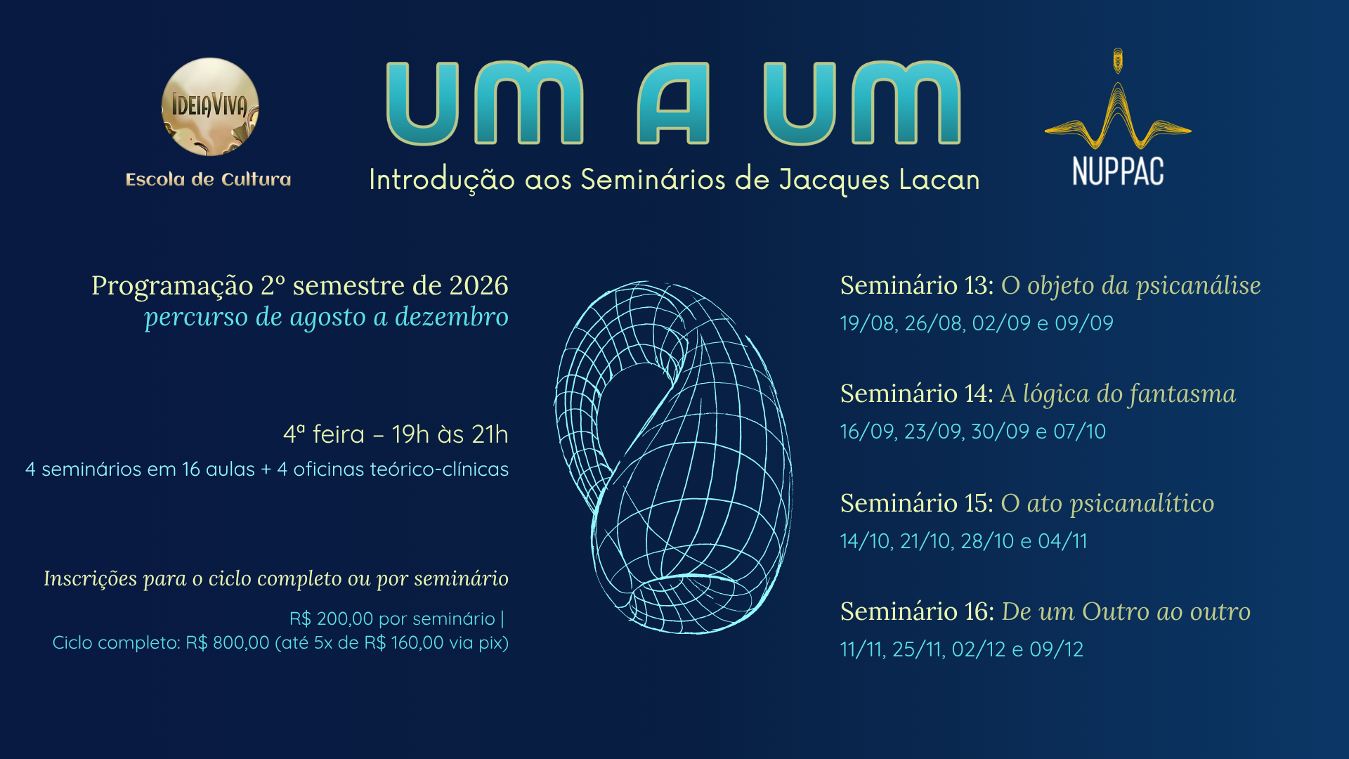 Um a Um - Introdução aos Seminários de Jacques Lacan
Prof. Dr. Luís Rodolfo A. de Souza Dantas, Dr. Maria Odete G. Galvão e Dra. Joanna Helena da Cunha Ferraz