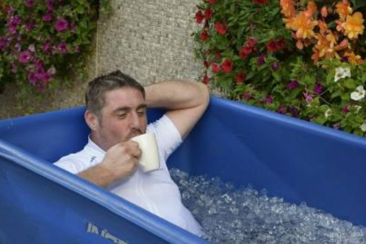 cyclist having an ice bath after a training ride