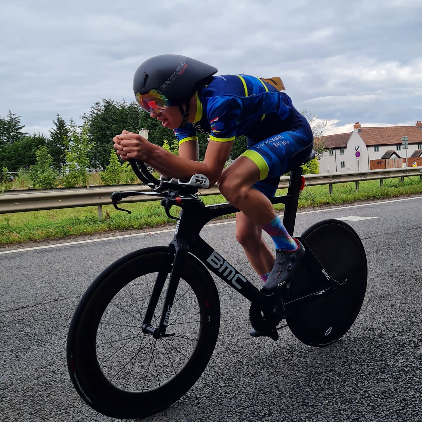 Apache Brave Racing cyclist showcasing great position during a time trial event
