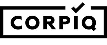Un logo noir et blanc pour corpiq avec une coche.