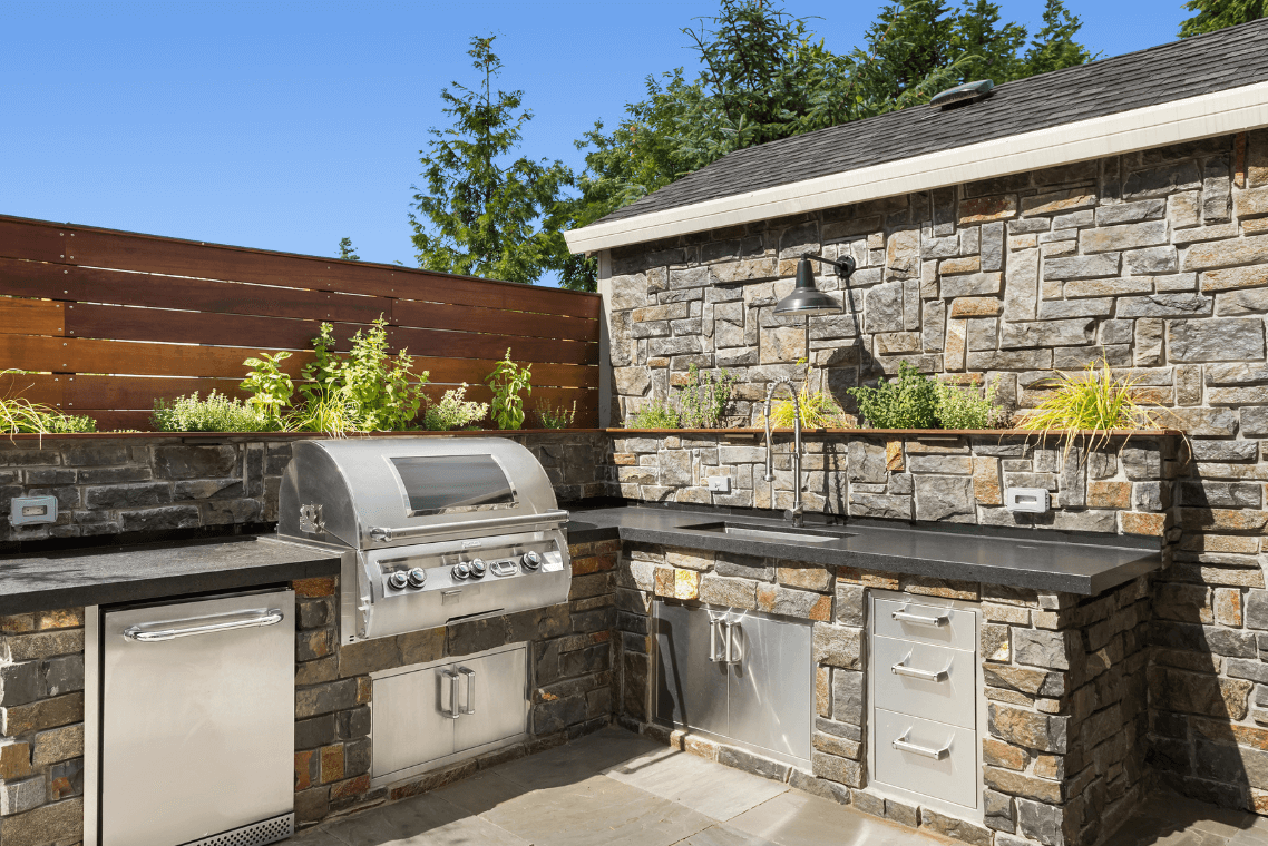 Outdoor kitchen living space in Tampa FL