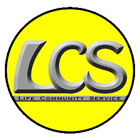 A logo for lcs life community service in a yellow circle