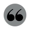 Black quotation marks inside gray circle.