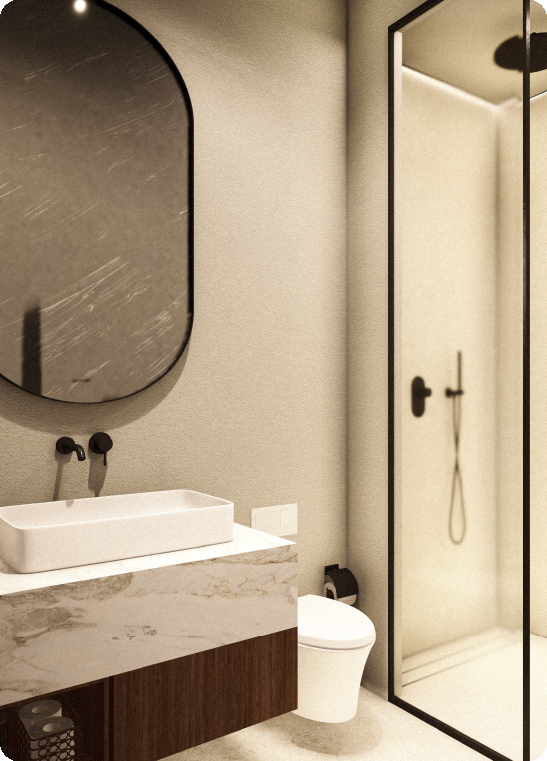 A bathroom with a toilet a sink and a mirror