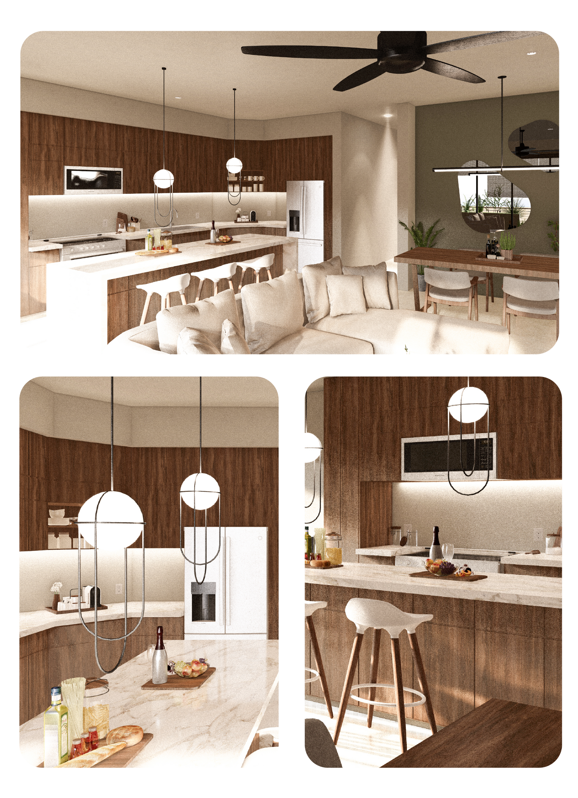 A collage of pictures of a kitchen and dining room
