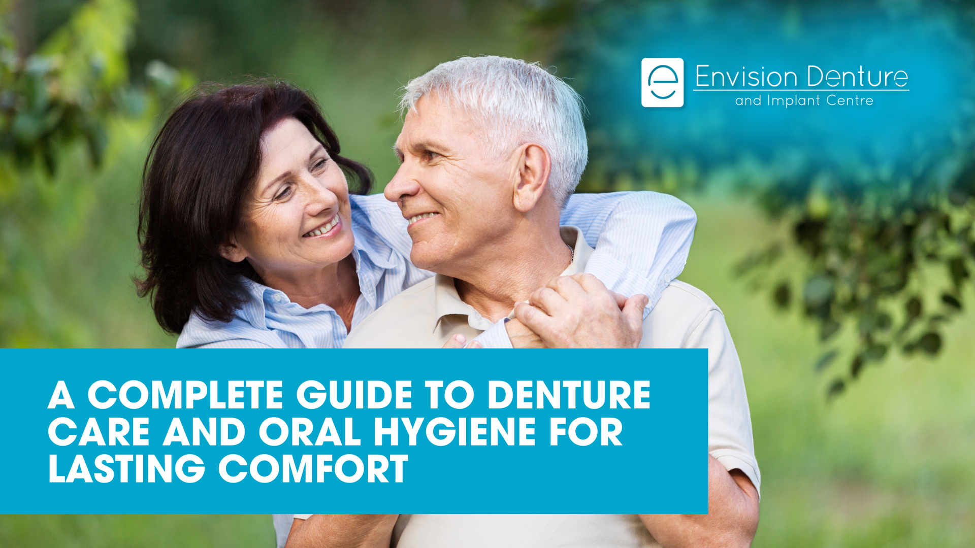 Smiling couple, outdoors, with headline 