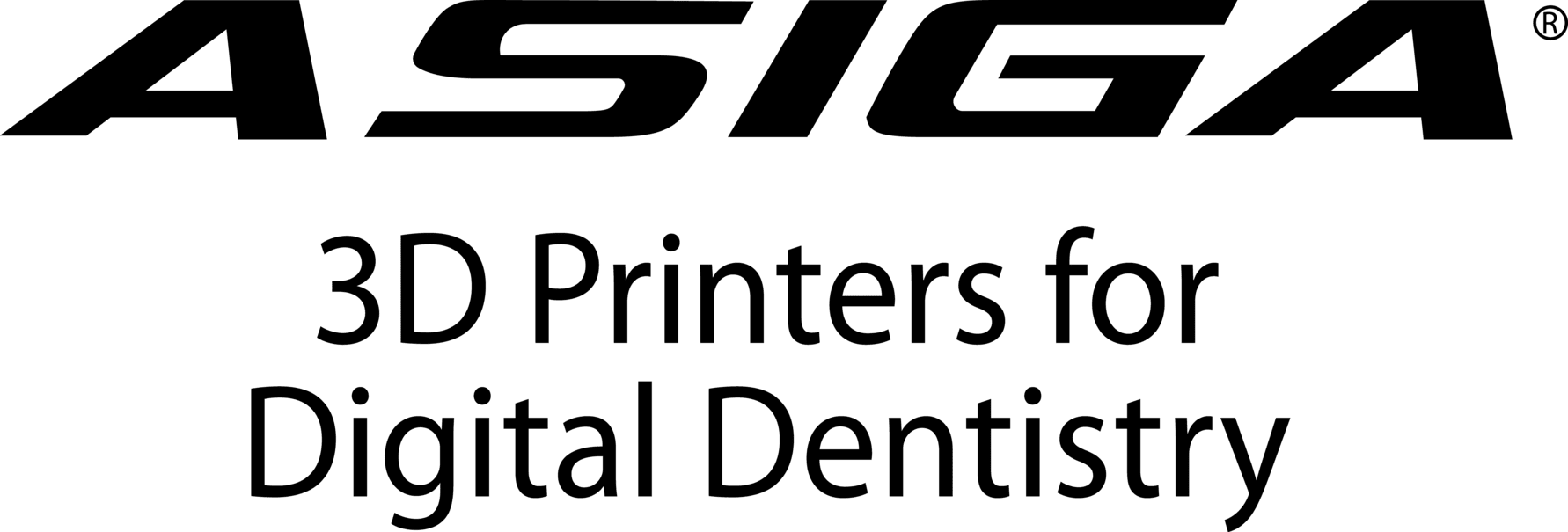 ASIGA logo with “3D Printers for Digital Dentistry” text in black on a white background
