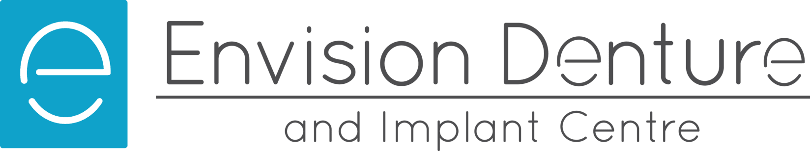 Envision Denture and Implant Centre logo with blue icon and gray text on white background