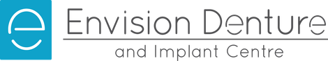 Envision Denture and Implant Centre logo with blue icon and gray text on white background