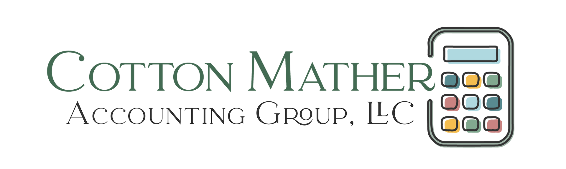 Cotton Mather Accounting Group LLC logo with text and calculator graphic.