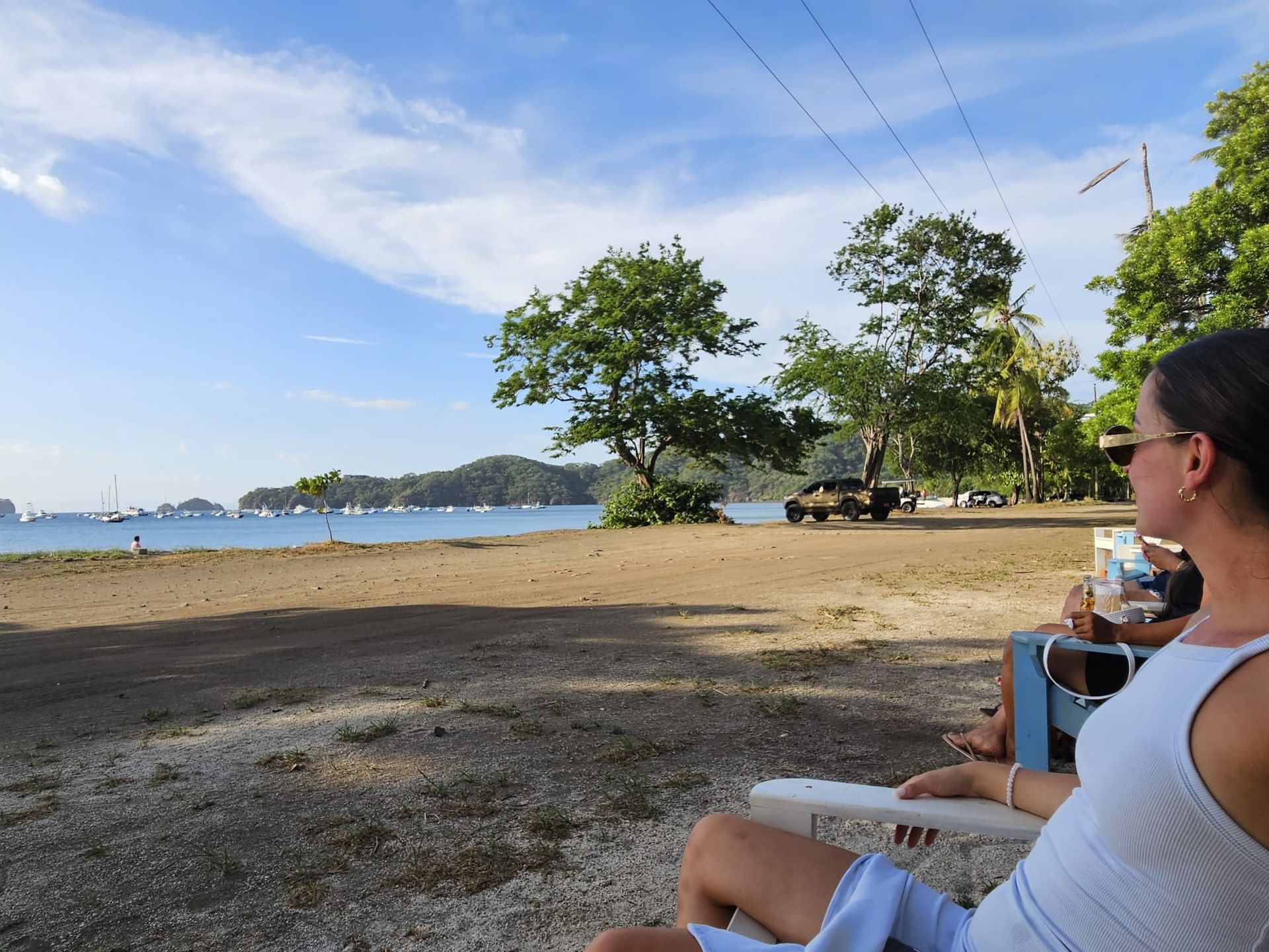 Playas del Coco beach and bay with tropical trees along the Pacific coast of Guanacaste Costa Rica.