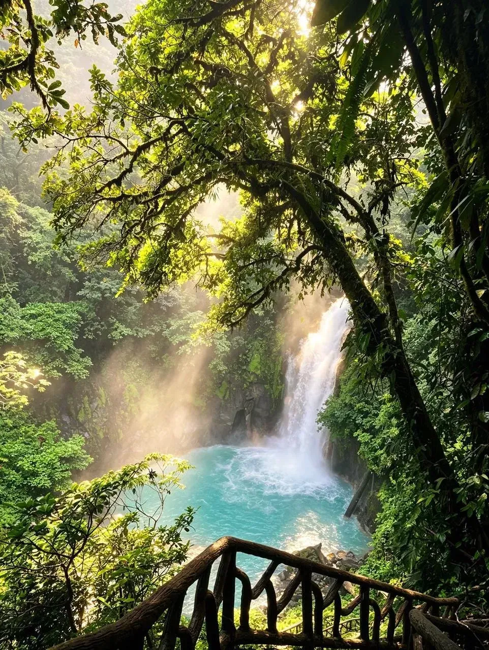 Rio Celeste waterfall and turquoise water during a private excursion from Playa Hermosa Costa Rica in Guanacaste.