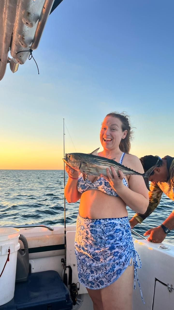Guest enjoying fishing during a private boat tour in Guanacaste Costa Rica along the beautiful Pacific coast