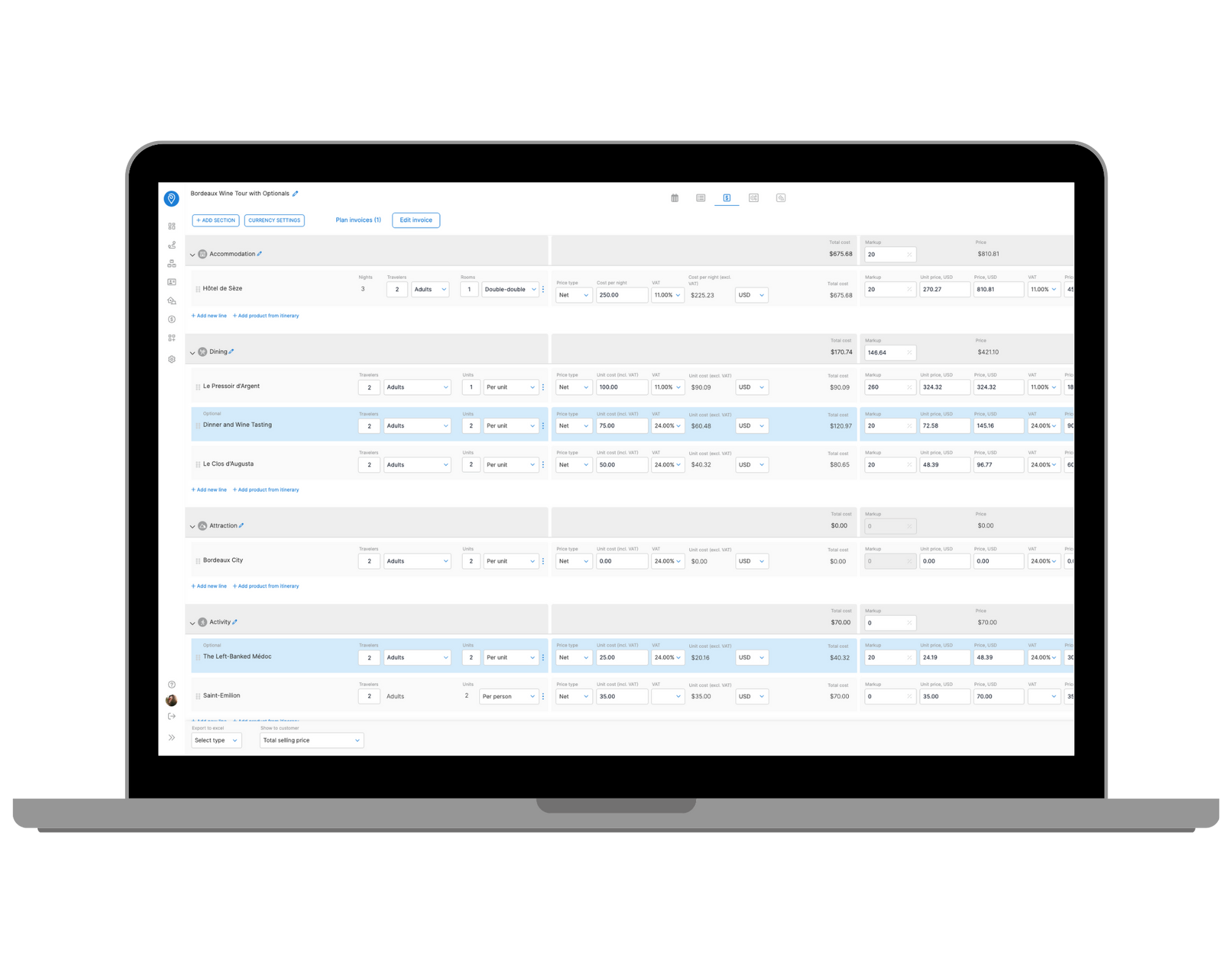 Set customer pricing to itineraries in a simple or detailed way