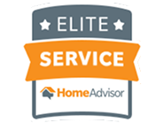 HomeAdvisor Elite Service badge with gray and orange design and star icons
