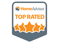 HomeAdvisor Top Rated badge with orange stars and gray shield