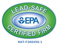 EPA Lead-Safe Certified Firm oval logo in green, blue, and white with certification number NAT-F266456-1