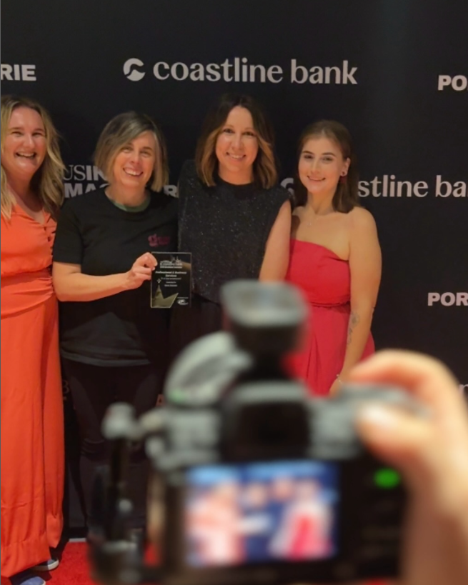 A group of women standing in front of a coastline bank sign — Gem Socials In Port Macquarie, NSW