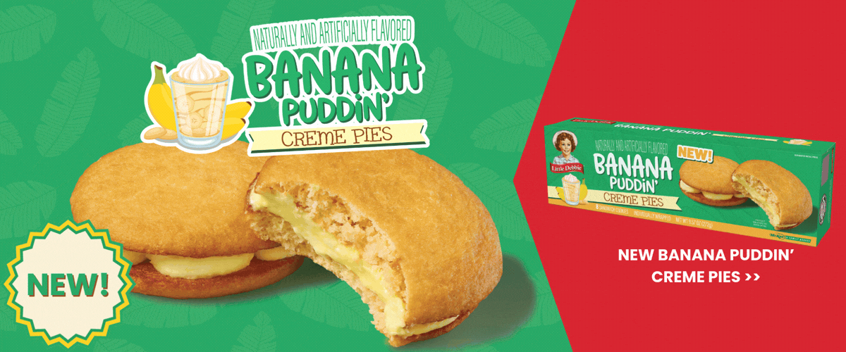 homepage banner for new banana puddin creme pies 