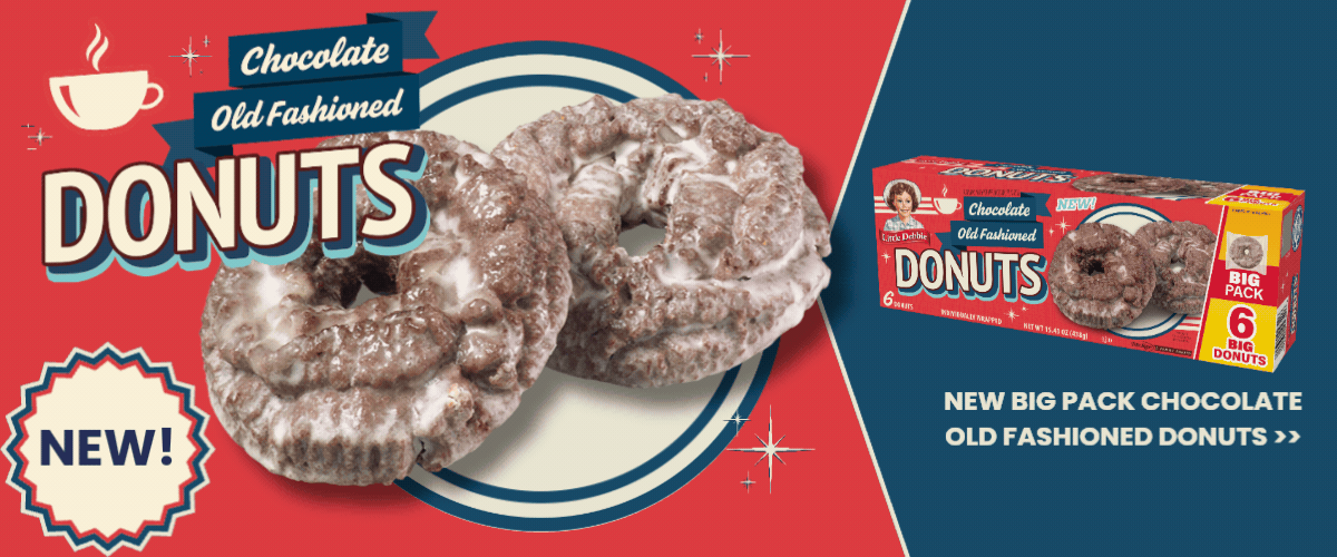 banner for new big pack old fashioned chocolate donuts